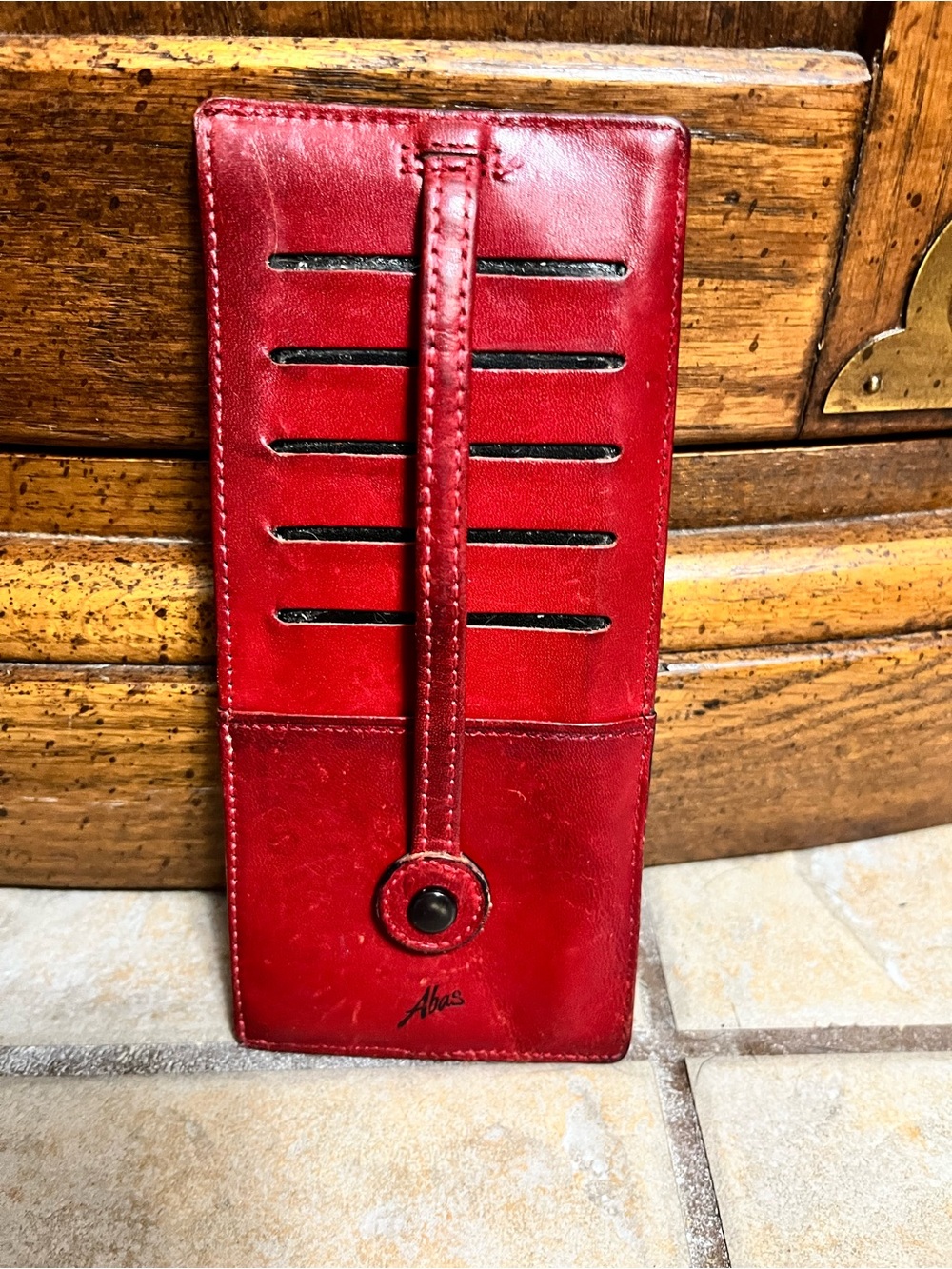Abas Red Leather Long Card Wallet